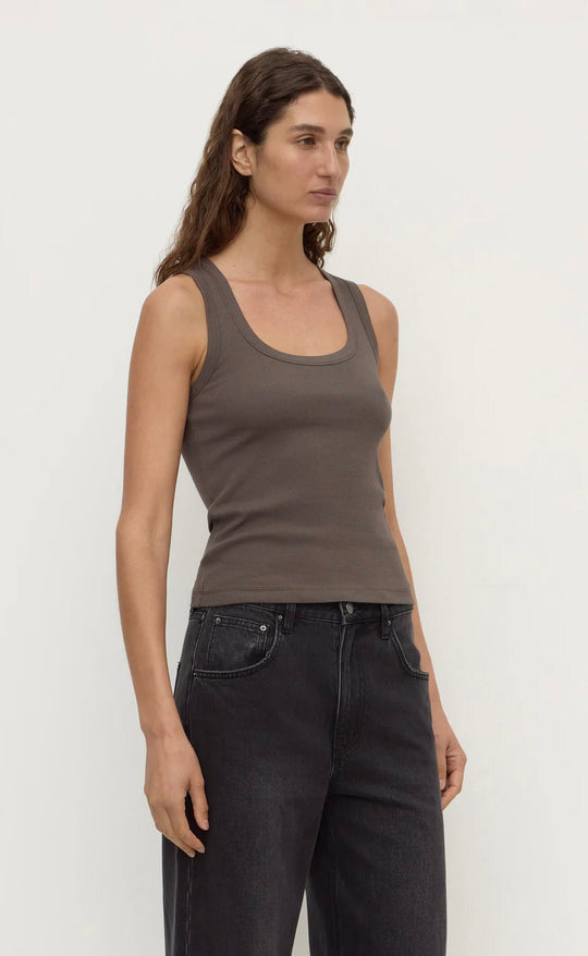 Robyn Scoop Neck Rib Tank Bark