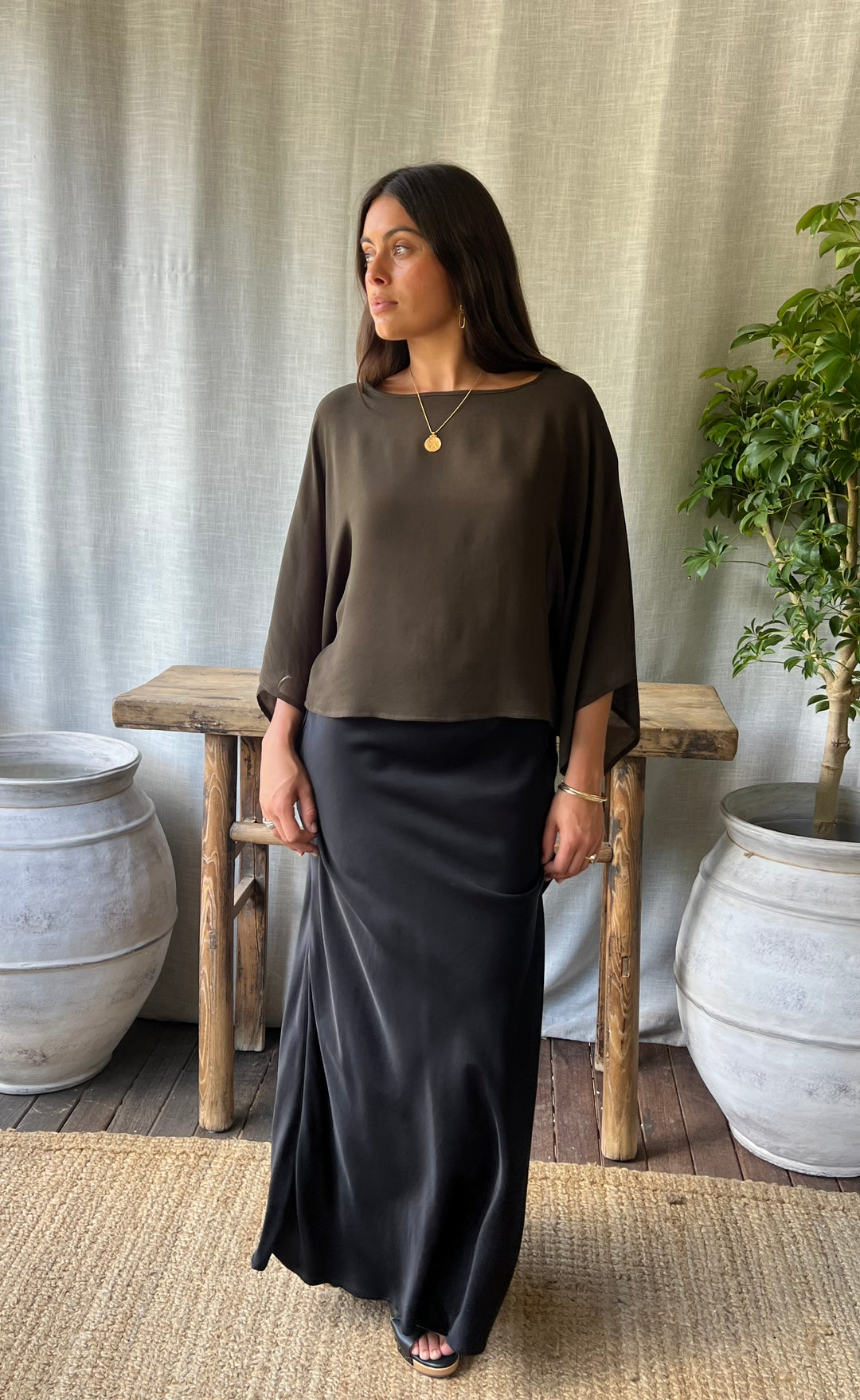 Senna Top Khaki Sheer