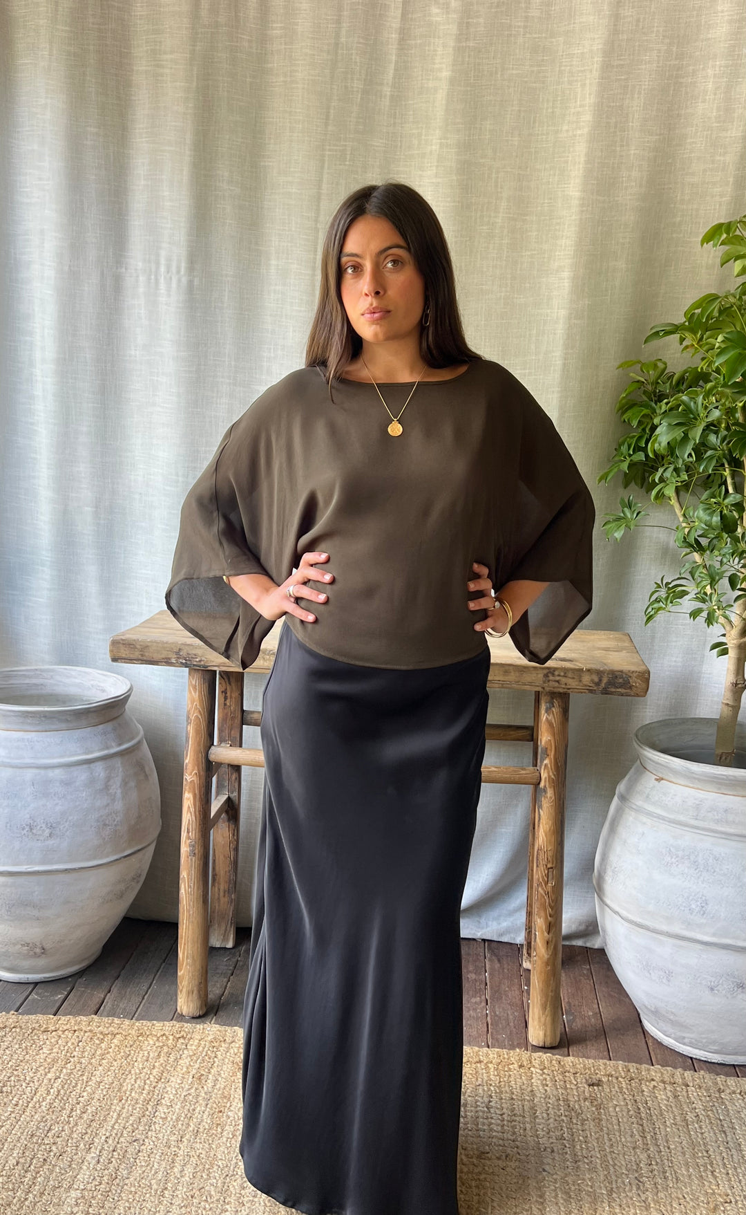 Senna Top Khaki Sheer