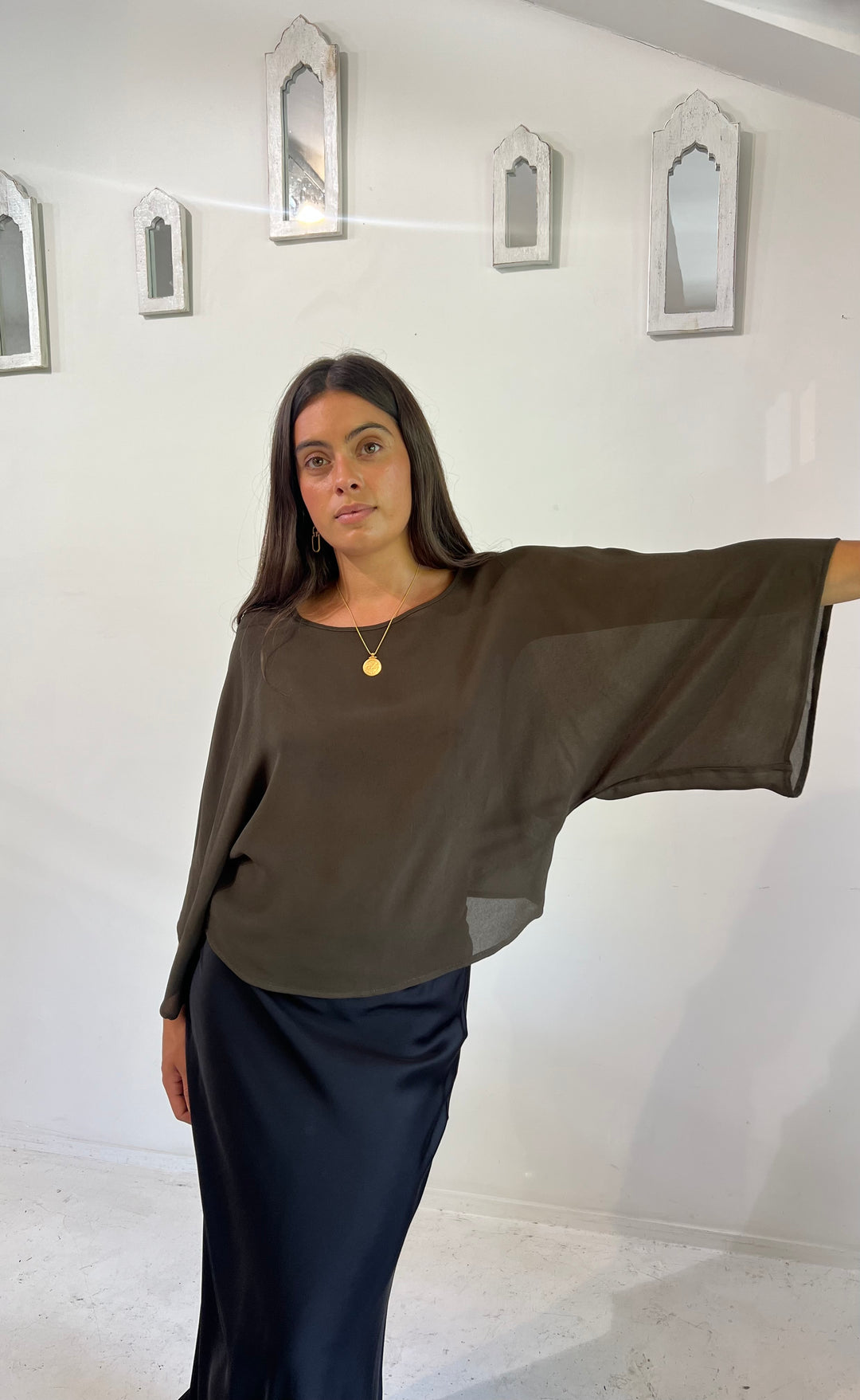 Senna Top Khaki Sheer