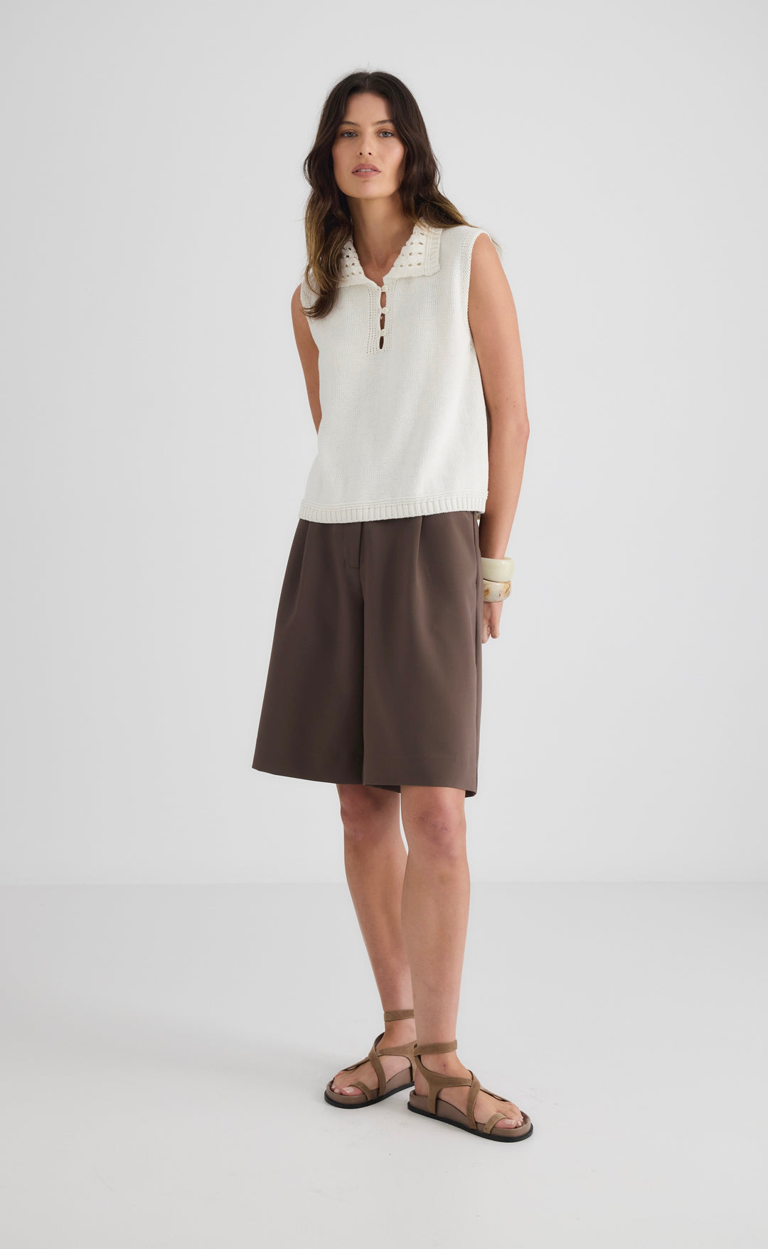 Sienna Collared Cotton Tank Cream