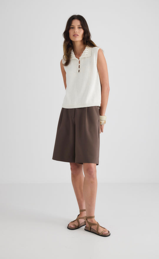 Sienna Collared Cotton Tank Cream