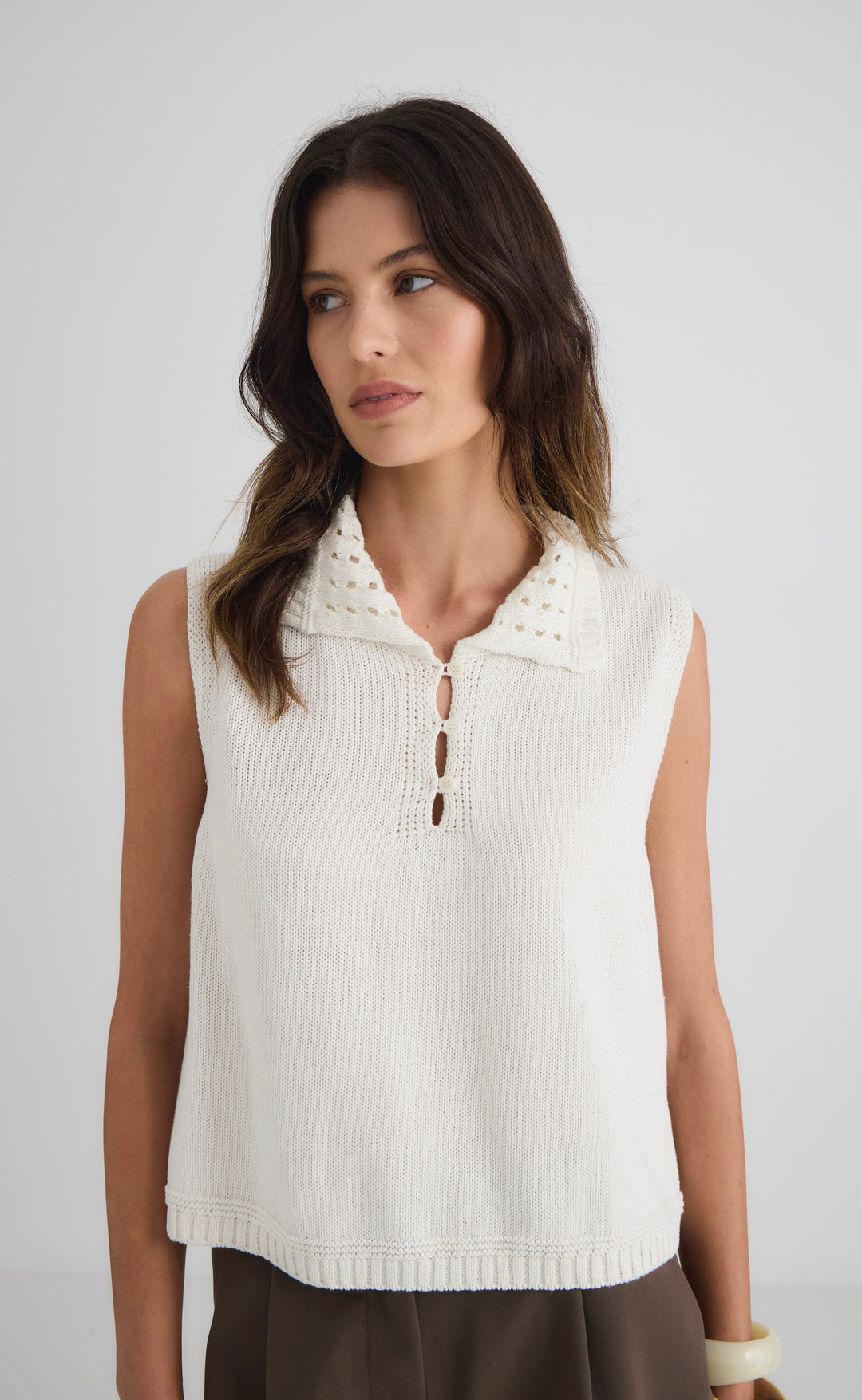 Sienna Collared Cotton Tank Cream