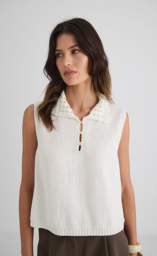Sienna Collared Cotton Tank Cream