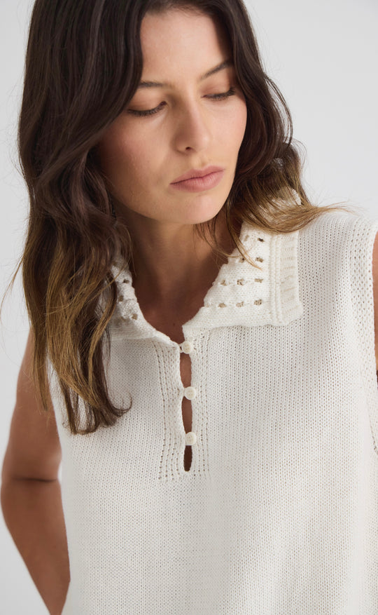 Sienna Collared Cotton Tank Cream