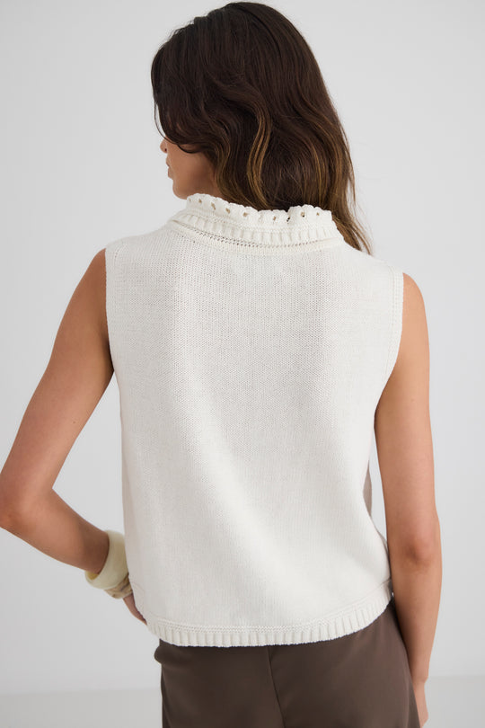 Sienna Collared Cotton Tank Cream