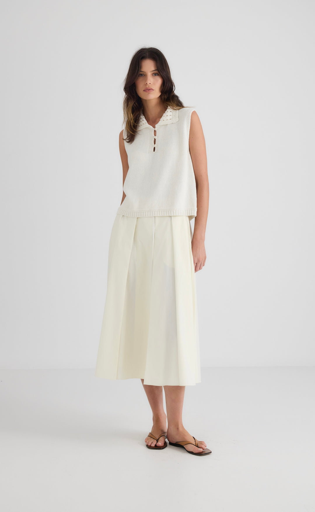 Sienna Collared Cotton Tank Cream