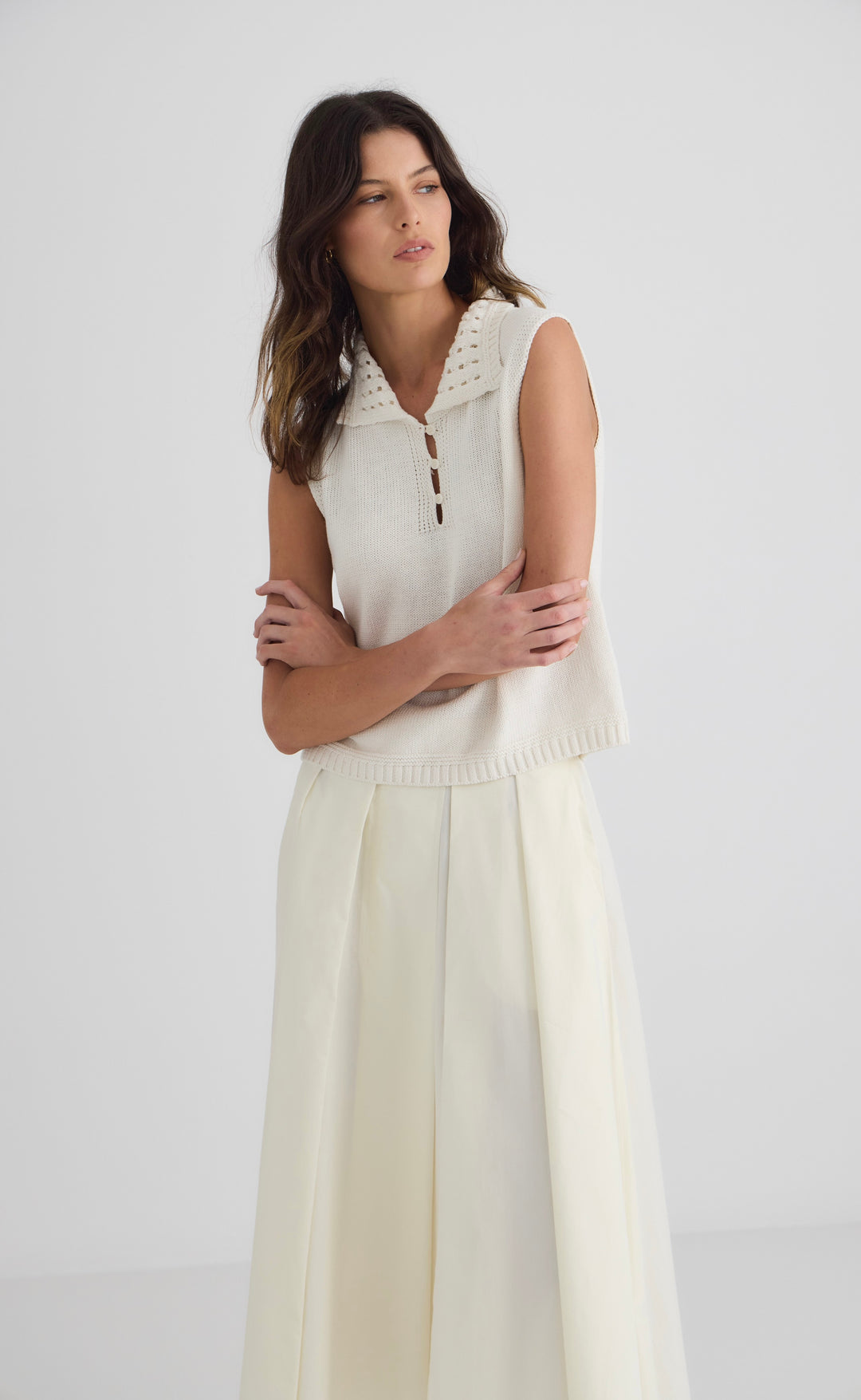 Sienna Collared Cotton Tank Cream