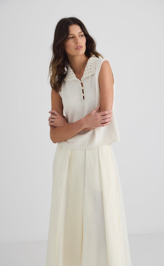 Sienna Collared Cotton Tank Cream