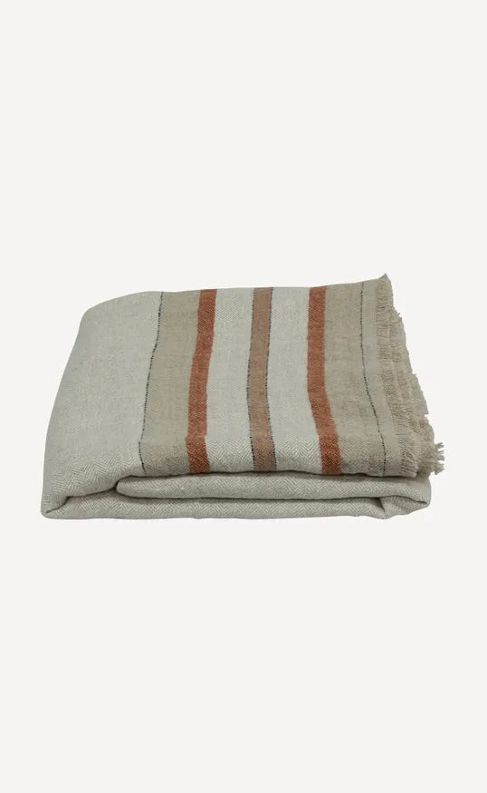 Herringbone Stripe Linen Throw Natural