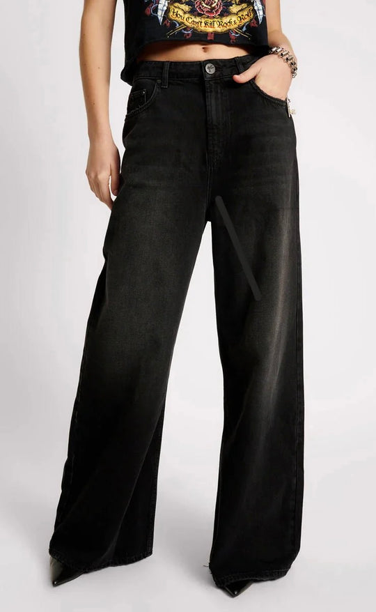 Love Machines Wide Leg Jean Washed Black