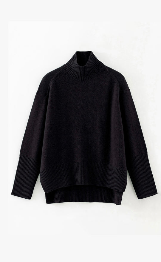 Tiber Chunky Hi-Lo Hem Polo Black
