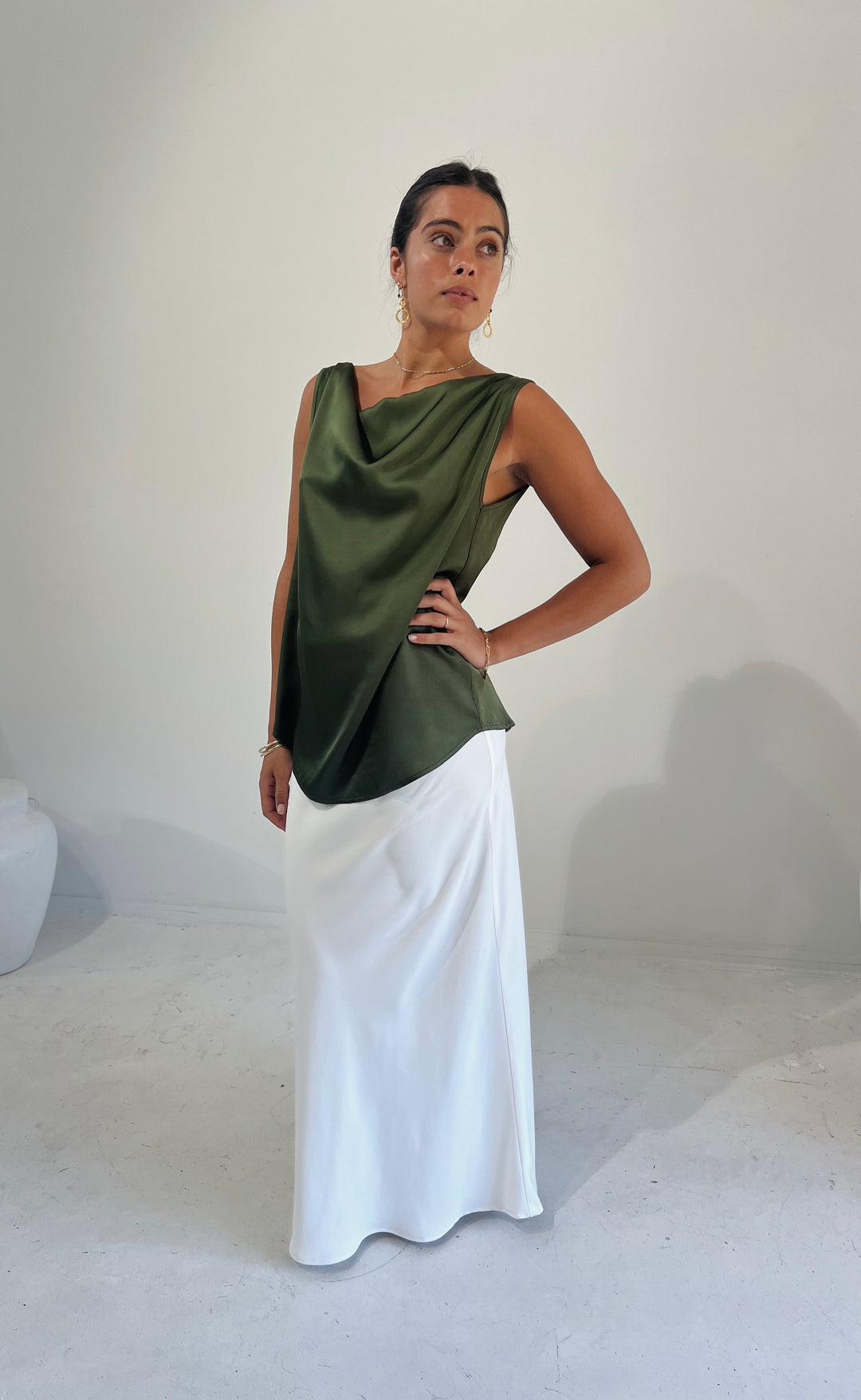 Billie Top Olive Satin