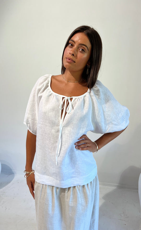 Joy Top White Linen
