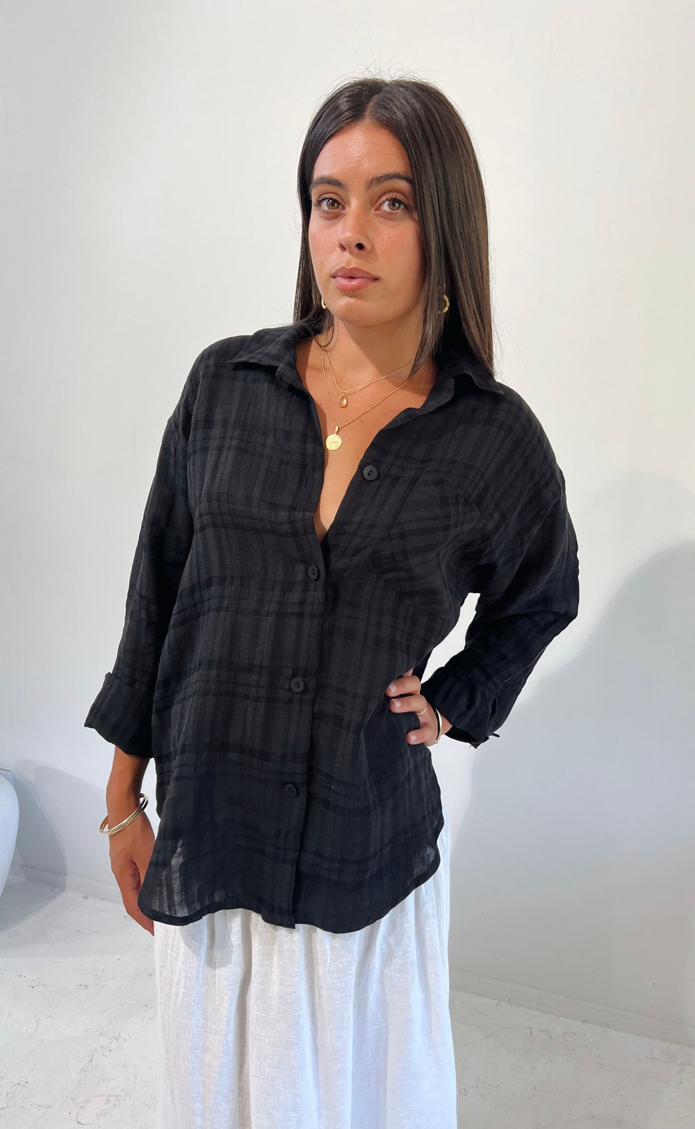 Honey Shirt Black Textured