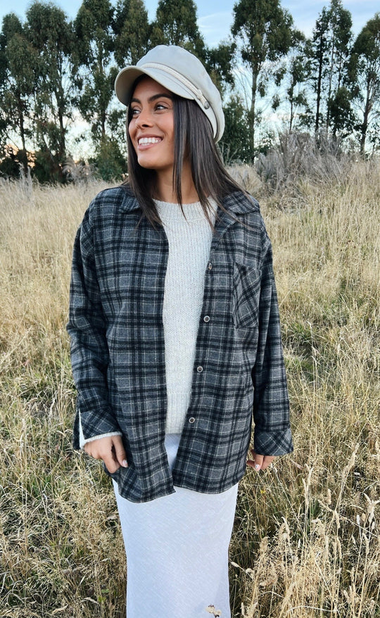 Tommy Shirt Grey Check Wool Mix