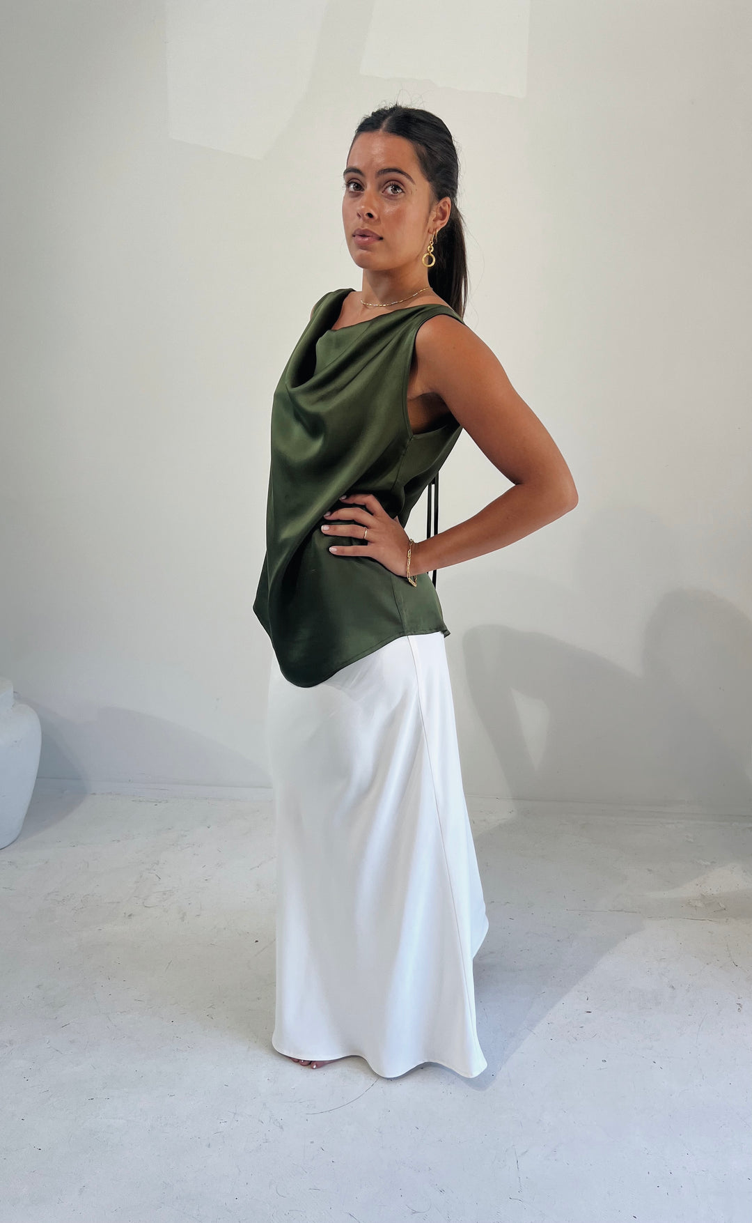 Billie Top Olive Satin