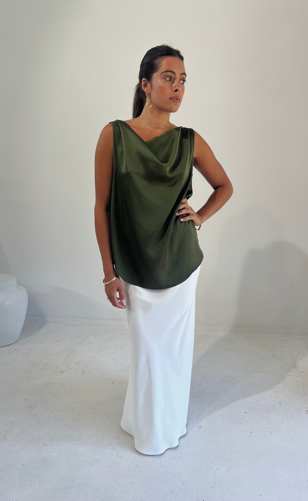 Billie Top Olive Satin