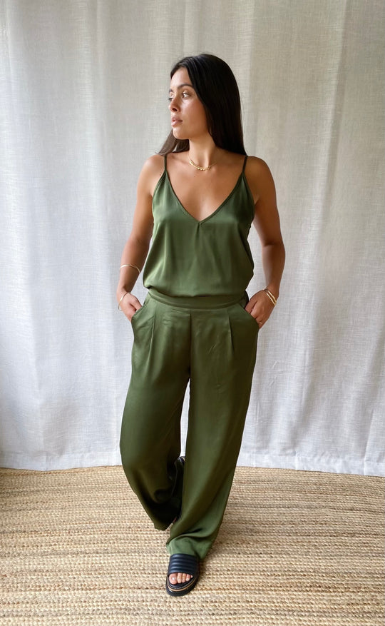 Hepburn Pant Olive Satin