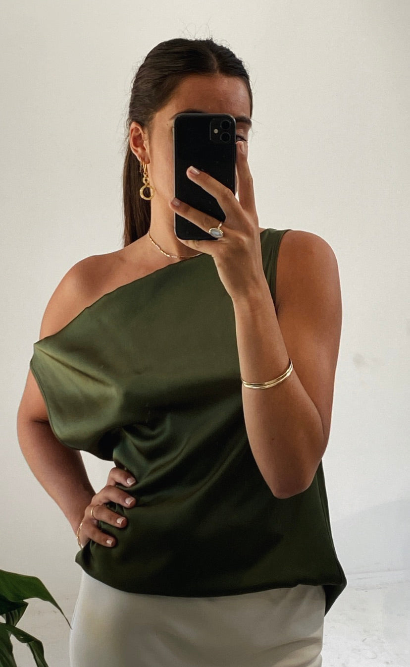 Billie Top Olive Satin