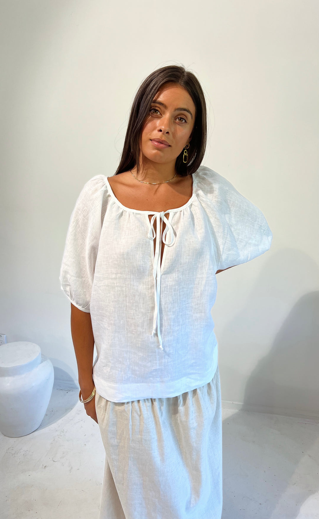 Joy Top White Linen