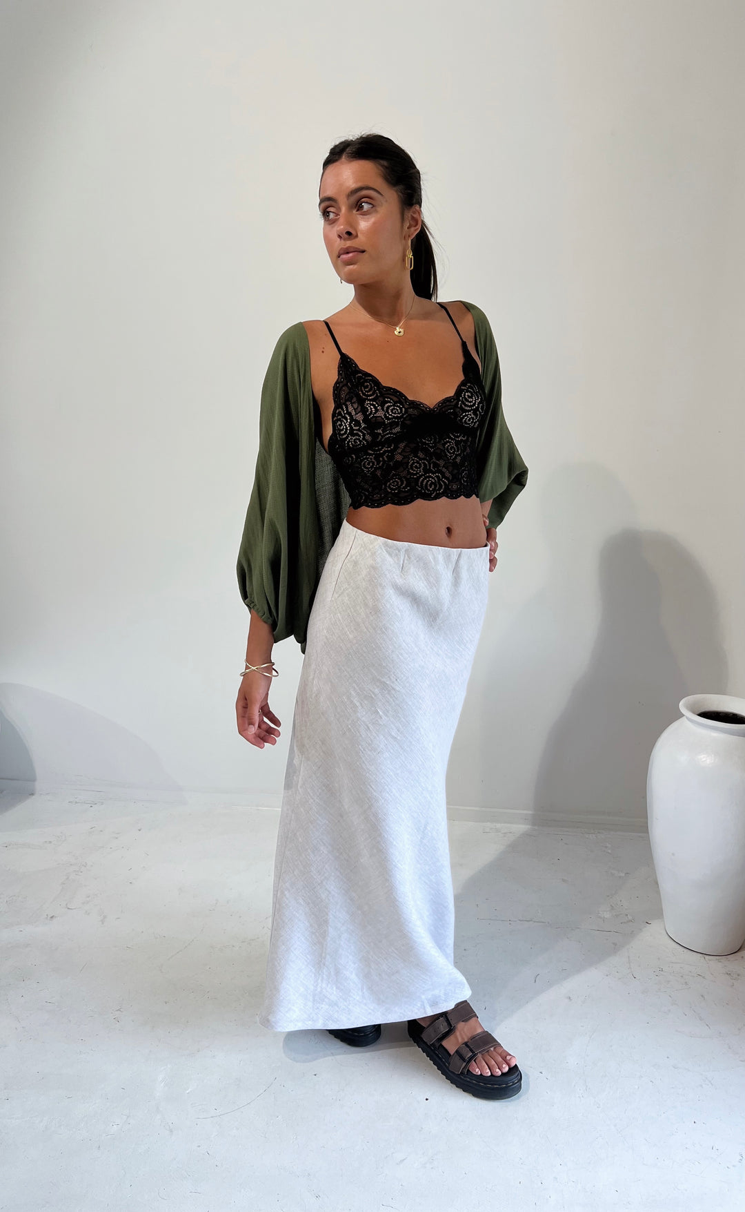 Bias Maxi Skirt Stone Hemp