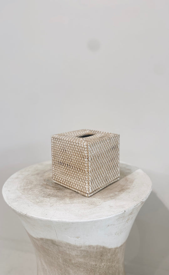 Whitewash Rattan Tissue Box - Sqaure