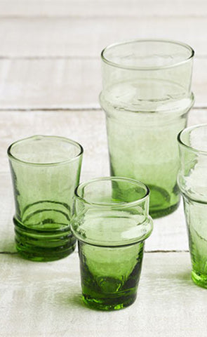 Moroccan Tea Glass Set Green - Medium - 200ml (9.5cm) - Set of 6