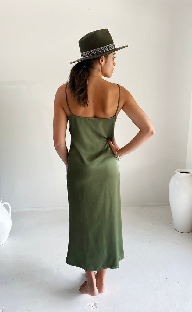Olive satin slip sales dress