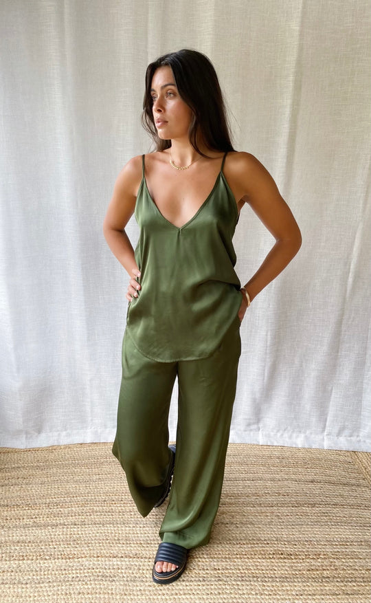 Hepburn Pant Olive Satin