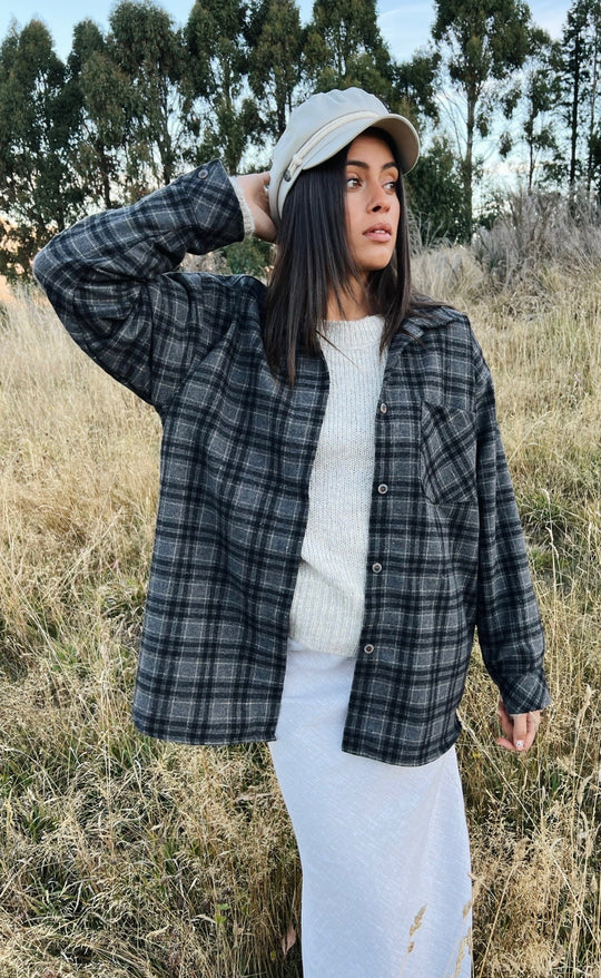 Tommy Shirt Grey Check Wool Mix