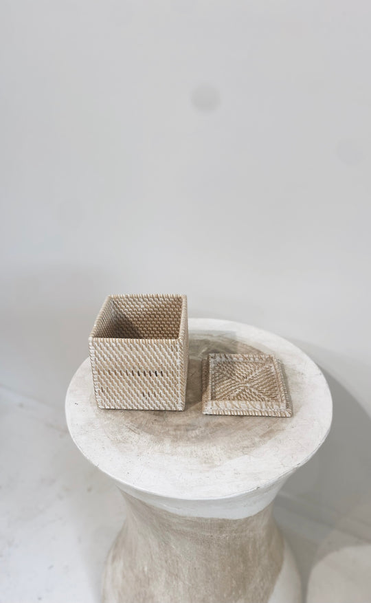 Whitewash Rattan Tissue Box - Sqaure