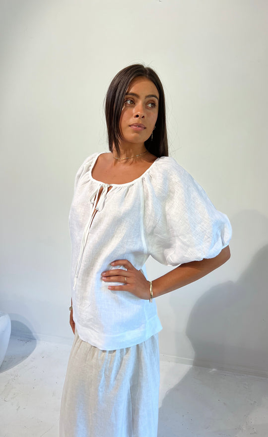 Joy Top White Linen