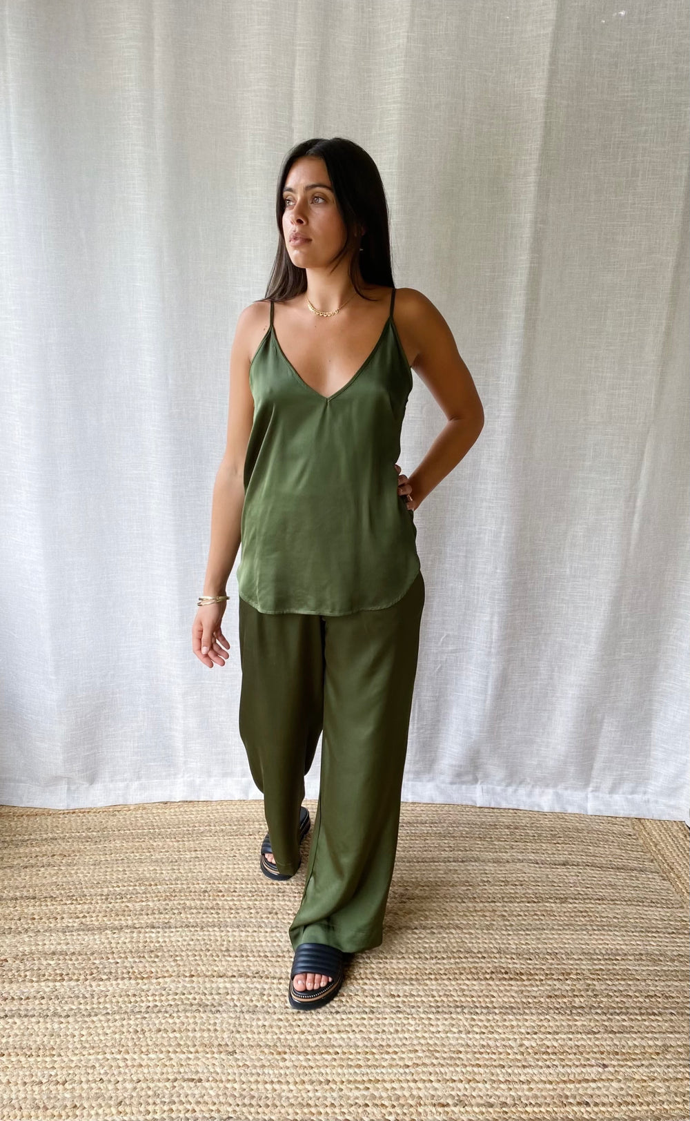 Hepburn Pant Olive Satin