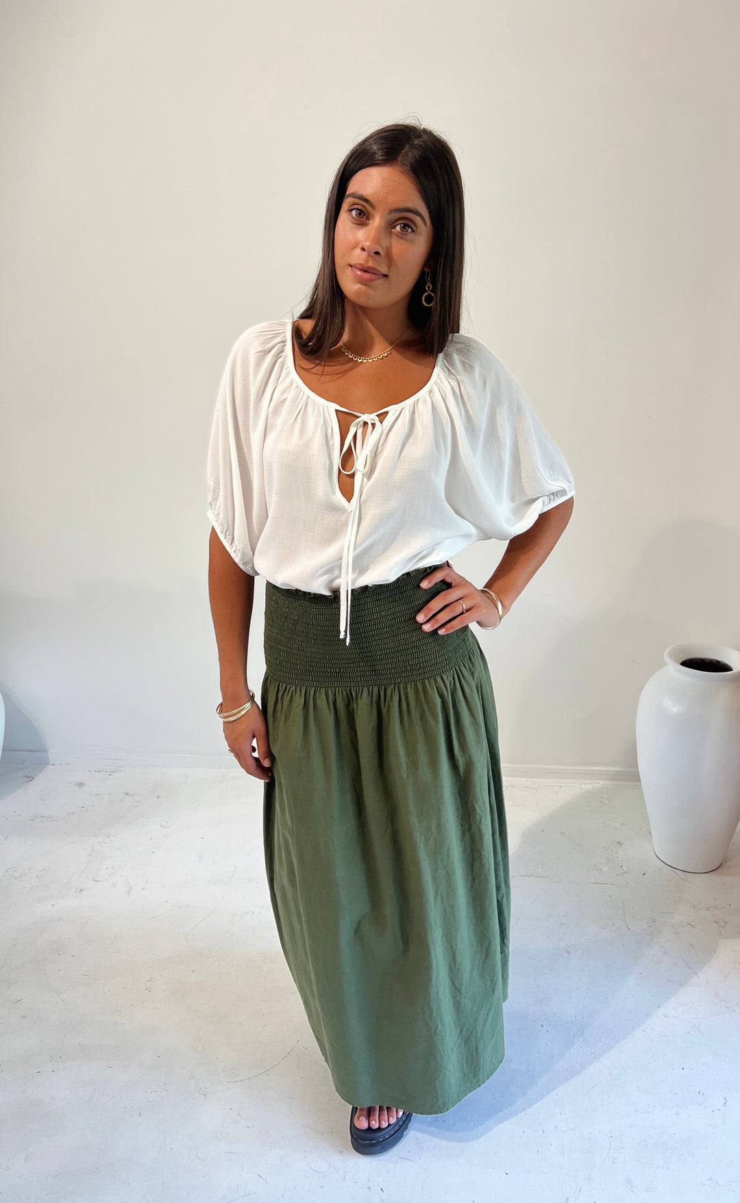 Temple Skirt Olive Cotton