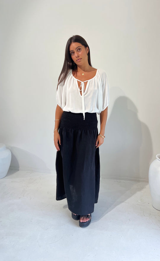 Temple Skirt Black Linen