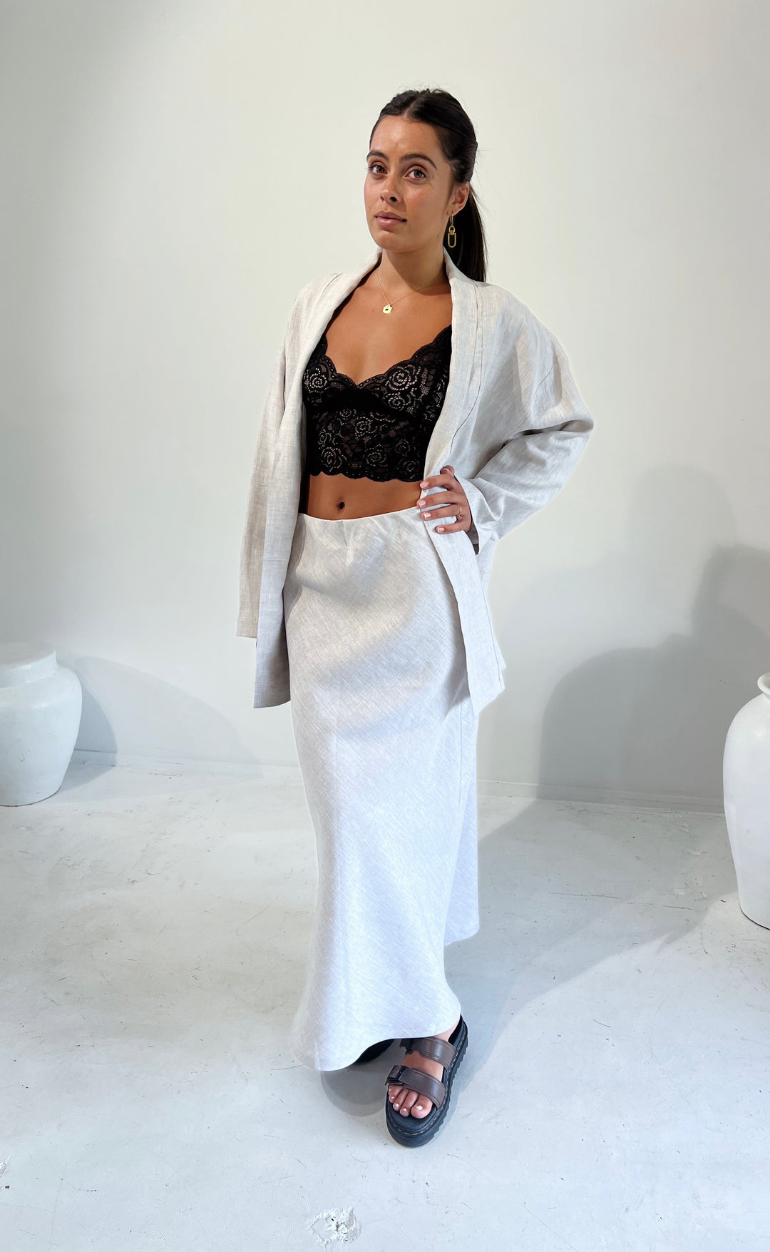 Bias Maxi Skirt Stone Hemp