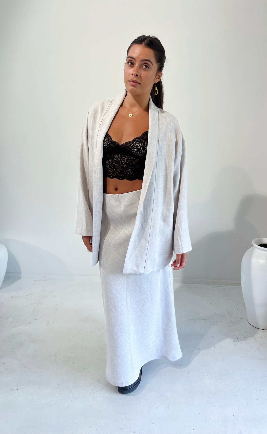 Bias Maxi Skirt Stone Hemp