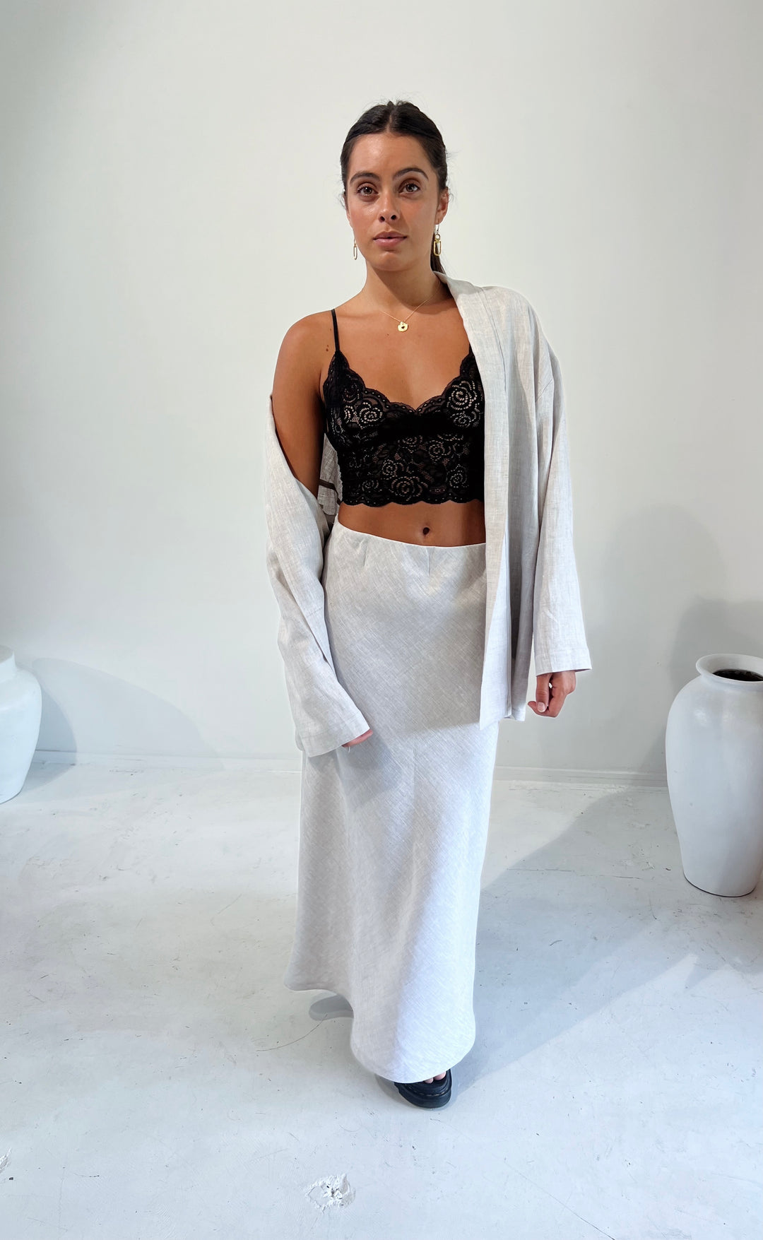Bias Maxi Skirt Stone Hemp